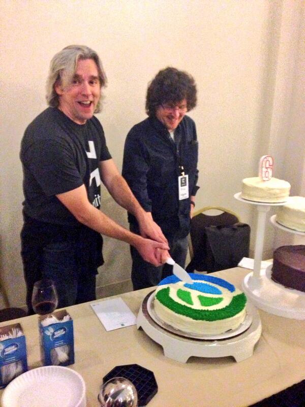  Stu and Rich cutting the cake. 